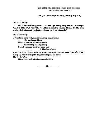 Đề kiểm tra học kì I môn Ngữ văn Lớp 8 - Năm học 2010-2011